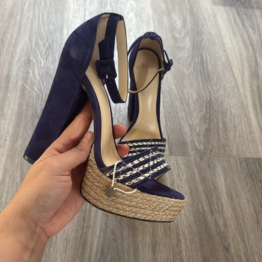 Alexandre Birman Women's Blue Platform Sandals 39.5 Navy Cream Espadrilles